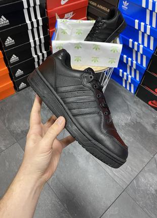 Чоловічі зимові шкіряні чорні кросівки на овчині adidas forum 🆕адідас форум