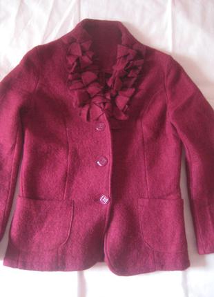 Пиджачек из валяной шерсти цвет марсала италия, м-л1 фото