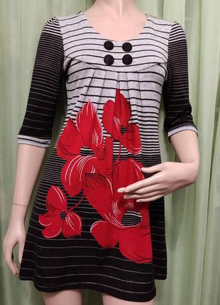Туніка , сукня сіро-чорне з червоними квітами "isabel" , m2 фото