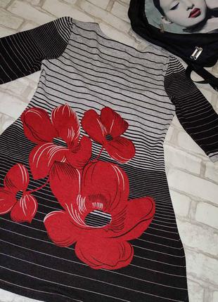 Туника , платье серо-черное с красными цветами " isabel" , m3 фото