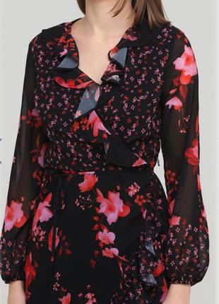 Шифоновое платье на запах каскад с цветами lipsy london 🔥5 фото