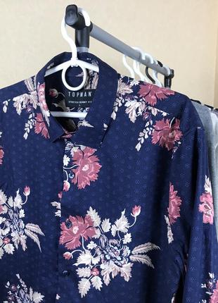 Синяя приталенная рубашка topman в цветочный принт vn22 фото