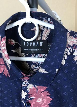 Синяя приталенная рубашка topman в цветочный принт vn23 фото