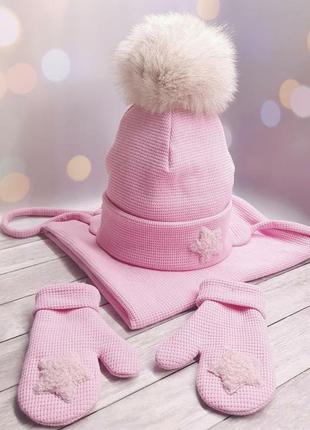 Зимний комплект шапка,хомут и рукавички1 фото