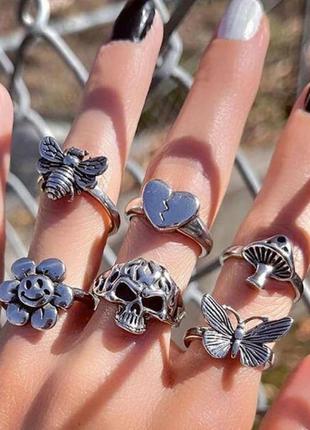Набір кілець 6 шт в стилі панк рок, хіп-хоп гот кільця вінтаж готика