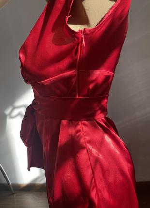 Красное атлас вечернее нарядное платье7 фото