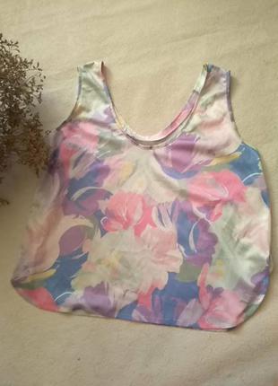 Майка топ цветочный принт с разрезами
