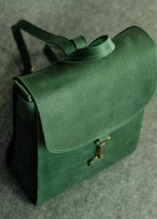 Кожа. ручная работа.  кожаный зеленый рюкзак3 фото