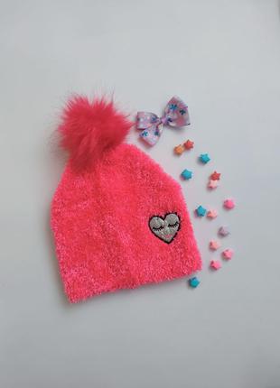 Яркая розовая вязаная демисезонная шапка шапочка с помпоном cool club 52, 54