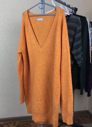 Удлиненный оранжевый шерстяной свитер туника samsoe samsoe vn9