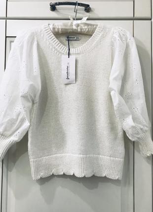 Белая натуральная кофточка/ блуза/свитер stradivarius ( испания)