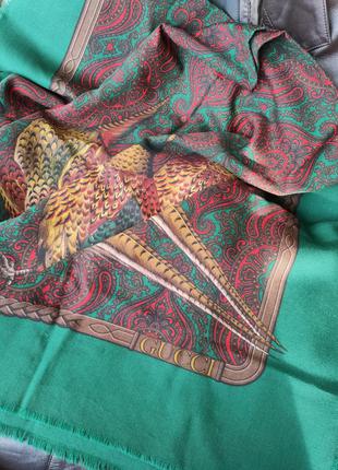 Шерстяной винтажный огромный платок три фазана и сумка седло 80-х gucci1 фото