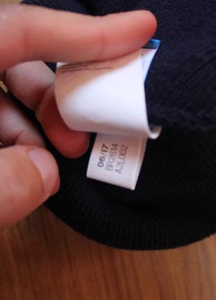 Темно-синяя шапка-бини с логотипом-трилистником adidas originals3 фото