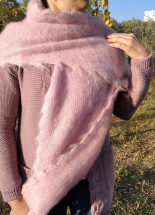 Вязаный розовый шерстяной шаль из козьего пуха ручной работы