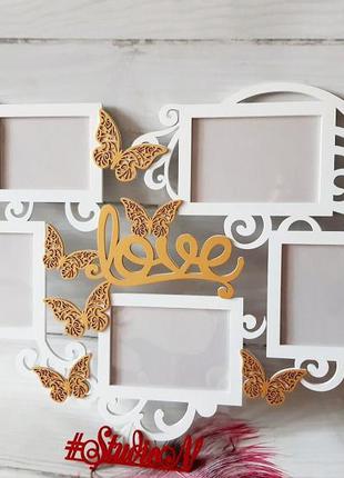 Авторская фоторамка семейный фото коллаж+часы "счастливые моменты"90х67 см