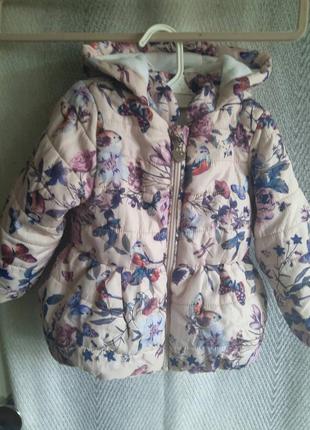 Детская демисезонная куртка. розовая курточка в цветах на девочку. на 12-18 мес. рост 80 см.