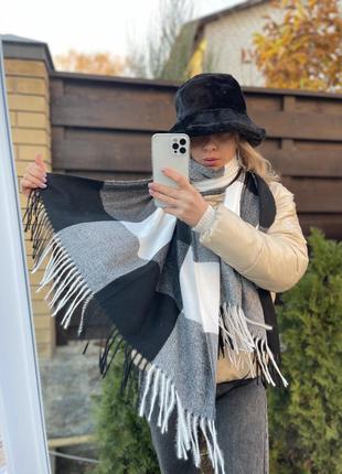 Теплий шарф палантин, трендовий шарф в клітку3 фото