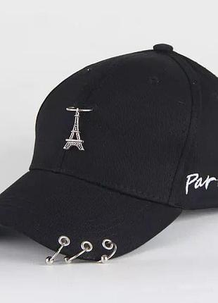 Кепка бейсболка париж із кільцями та написом чорна