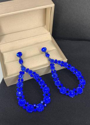 Яркие вечерние, свадебные серьги с синим цирконием