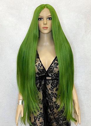 Перука на сітці lace front wig зелений довгий прямий / перука на сітці зелена довга пряма