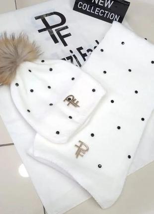 Шапка і шарф, paparazzi,каміння,хутро, люкс якість.