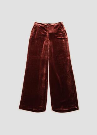 Брюки розовые бархатные широкие с карманами и потайной молнией сбоку massimo dutti
