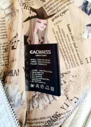 Біла зимова тепла приталені маленька куртка eacmaess luxury collection з капюшоном.7 фото