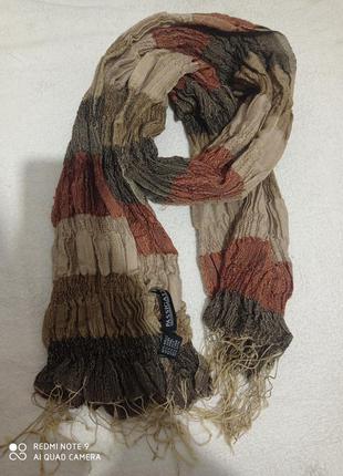 Шерстяной шелковый коричневый в полоску шарф passigatti жатка на резинках шерсть шелк шовк шовковий