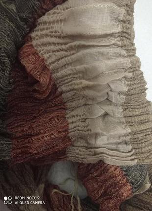 Шерстяной шелковый коричневый в полоску шарф passigatti жатка на резинках шерсть шелк шовк шовковий4 фото
