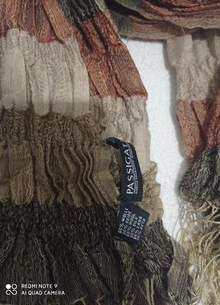 Шерстяной шелковый коричневый в полоску шарф passigatti жатка на резинках шерсть шелк шовк шовковий3 фото