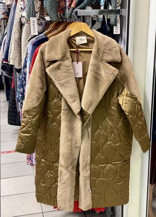 Пальто женское стеганое пальто - пуховик комбинированное пальто пуховое карамельное пальто5 фото