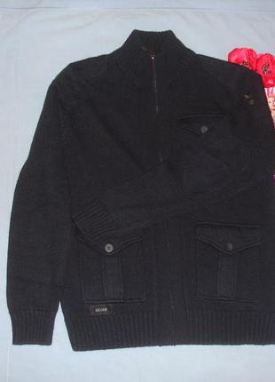 Свитер мужской кофта реглан размер 46 м теплый шерсть синий на замке