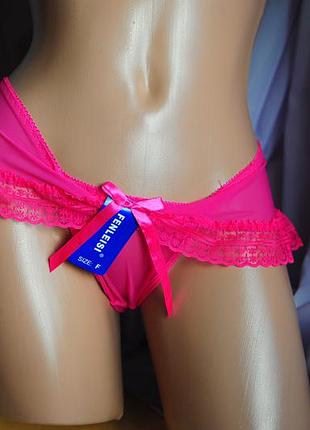 Бесподобные оригинальные пышные розовые малиновые женские трусики стринги с красивой юбочкой юбкой