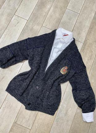 Сірий об'ємний мохеровий університетський кардиган(021)