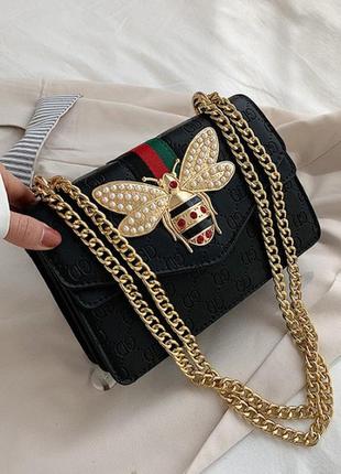 Женская мини сумочка клатч с пчелой на цепочке, маленькая сумка