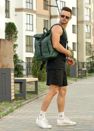 Большой зеленый рюкзак  ролл топ для мужчин вместительный и практичный3 фото