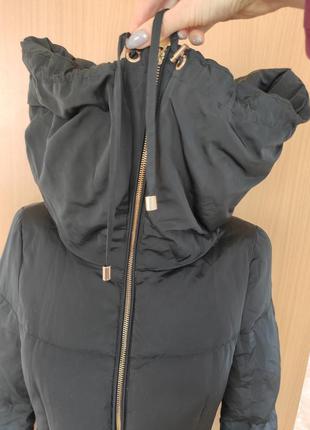 Зимняя черная куртка пуховик с высоким воротом zara натуральный пух5 фото