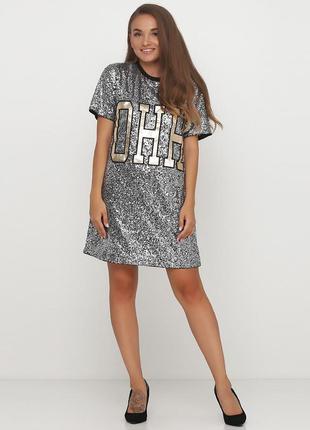 Сукня туніка, сукня-футболка, в паєтки, з написом, розмір 44, eur 38, h&m, 21301