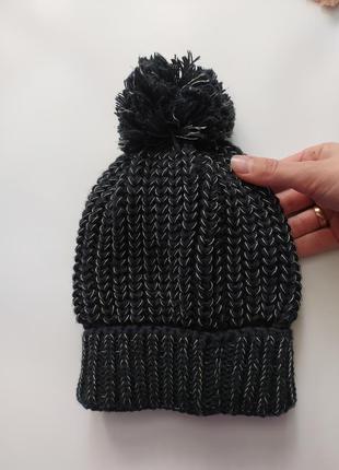 Новая шапочка на флисе зимняя тёплая вязанная для мальчика для девочки с балабоном