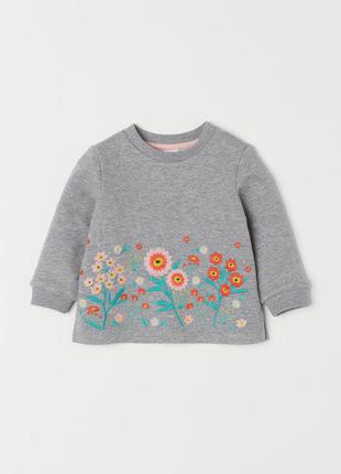 Свитшот для девочки цветы h&m (теплый) 68 см, 80 см