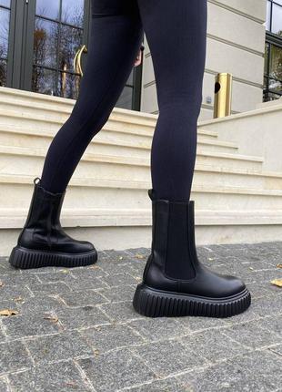 Зимние женские ботинки nobrand chelsea, черные (черевики жіночі зимові)4 фото