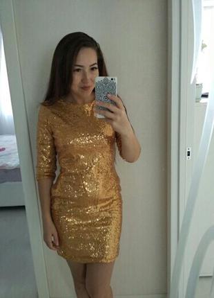 Платье пайетки на корпоратив новый год паєтками блестки золотое4 фото