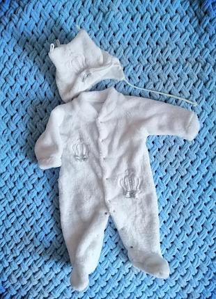 Комбінезон ромпер махровий 0-3-6 міс шапочкою дівчинка хлопчик для немовлят на виписку або хрещення