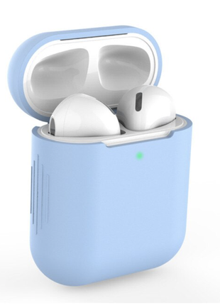 Чехол силиконовый для airpods 1 и 2 голубой цвет