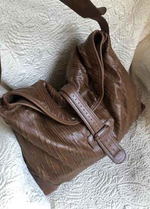 Ecco!!! эффектная кожаная сумка 👜 торба, натуральная кожа и текстиль4 фото