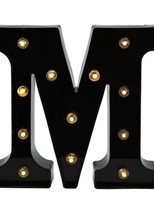 Літера з підсвіткою m об'ємна маленька 22 на 22 см чорний
