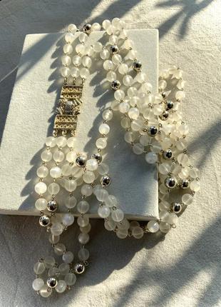 Ожерелье япония винтаж ретро бусы цвет золото белый бусины пластик