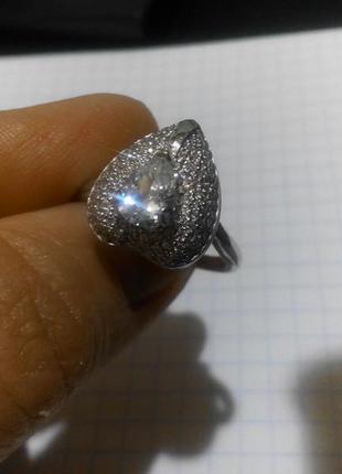 Серебряное кольцо с фианитами в форме листа 17,5 размер4 фото