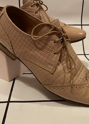 Кожаные туфли на шнуровке на низком ходу. туфли оксфорды