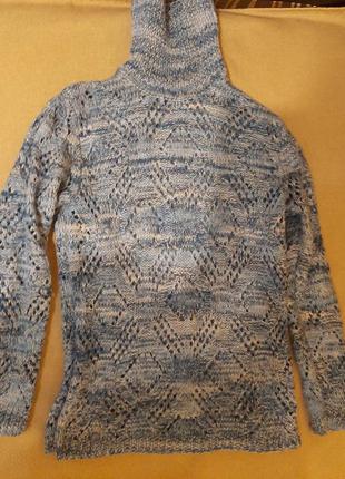 Вязаный меланжевый ажурный свитер3 фото